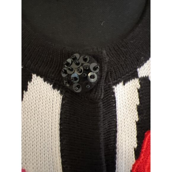 Embellished Red Roses Check Cardigan Sequin Size Small Black White Embroidery - Picture 8 of 16